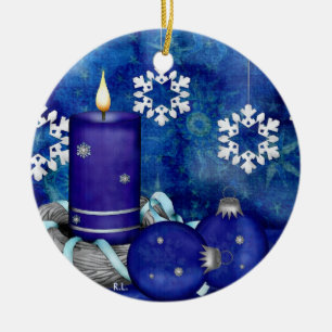 Ornamento De Cerâmica Natal azul da vela