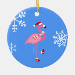 Ornamento De Cerâmica natal azul santa claus flamingo