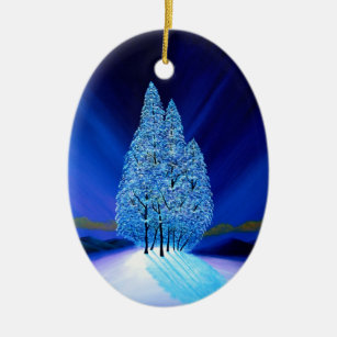 Ornamento De Cerâmica Natal azul sete das árvores Spruce