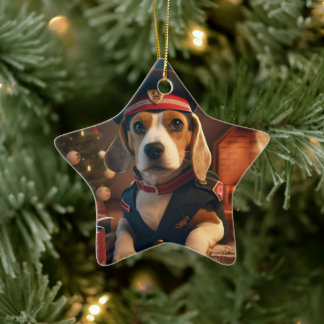 Ornamento De Cerâmica Natal Beagle, Presente para Amante de Polícia Beag