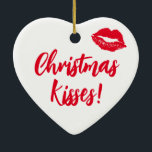 Ornamento De Cerâmica Natal Beijos Vermelho e Branco Festivo<br><div class="desc">Ornament Cerâmico Festivo,  Vermelho e Branco,  de Kisses de Natal. Você pode mudar a redação para se adequar aos seus próprios desejos.</div>