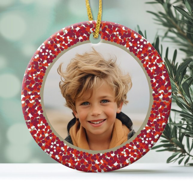 Ornamento De Cerâmica Natal Berry Wreath Duplamente Lado 2 Foto (Personalized Photo Ornament)