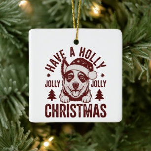 Ornamento De Cerâmica Natal Blue Heeler Holly Jolly Mãe de Cachorro Vint