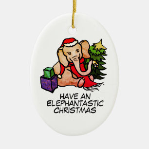 Ornamento De Cerâmica Natal bonito dos elefantes do papai noel de