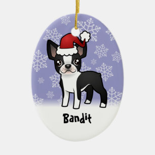 Ornamento De Cerâmica Natal Boston Terrier (adicione seu nome de animais