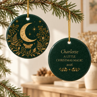 Ornamento De Cerâmica Natal Botânico Personalizado da Lua Bruxa