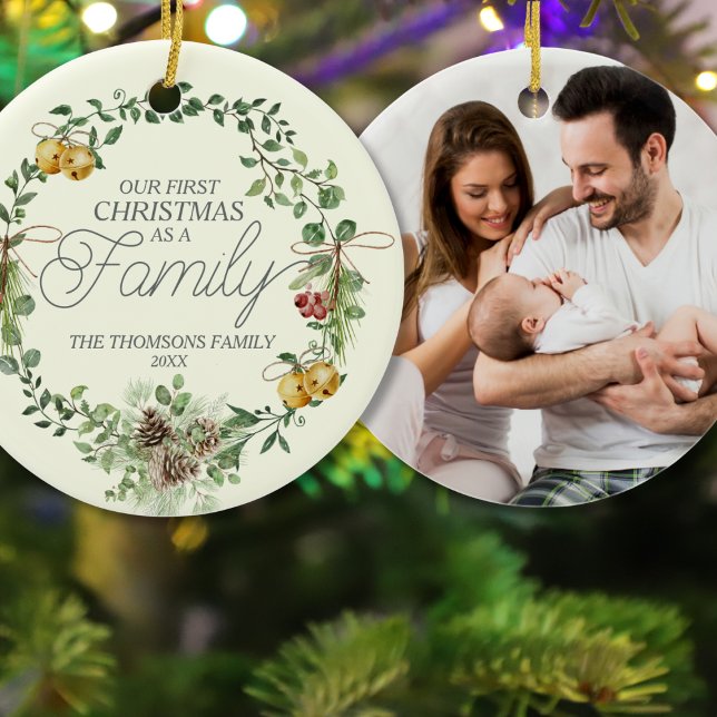 Ornamento De Cerâmica Natal Botânico Verde Moderno Elegante (Criador carregado)