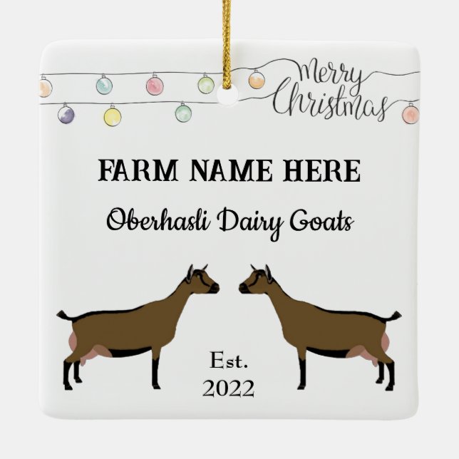 Ornamento De Cerâmica Natal Branco da Oberhasli Dairy Goat Personalizado (Verso)