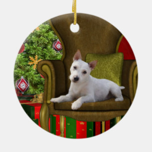 Ornamento De Cerâmica Natal branco de Jack Russell