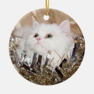 Ornamento De Cerâmica Natal branco do gato persa