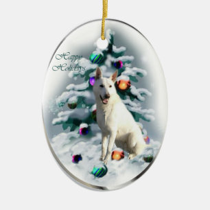 Ornamento De Cerâmica Natal branco do german shepherd