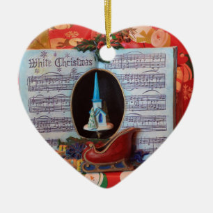 Ornamento De Cerâmica Natal branco e Papais noeis Sleigh