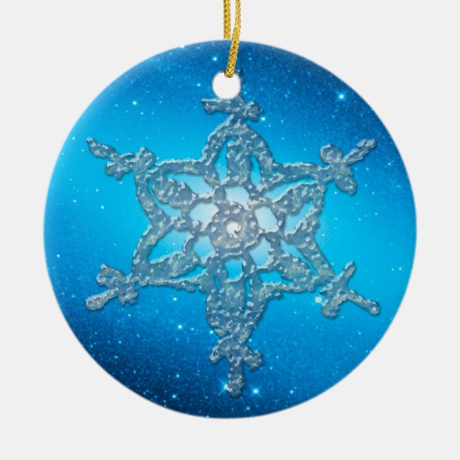 Ornamento De Cerâmica NATAL BRANCO Floco de neve 6 (Frente)
