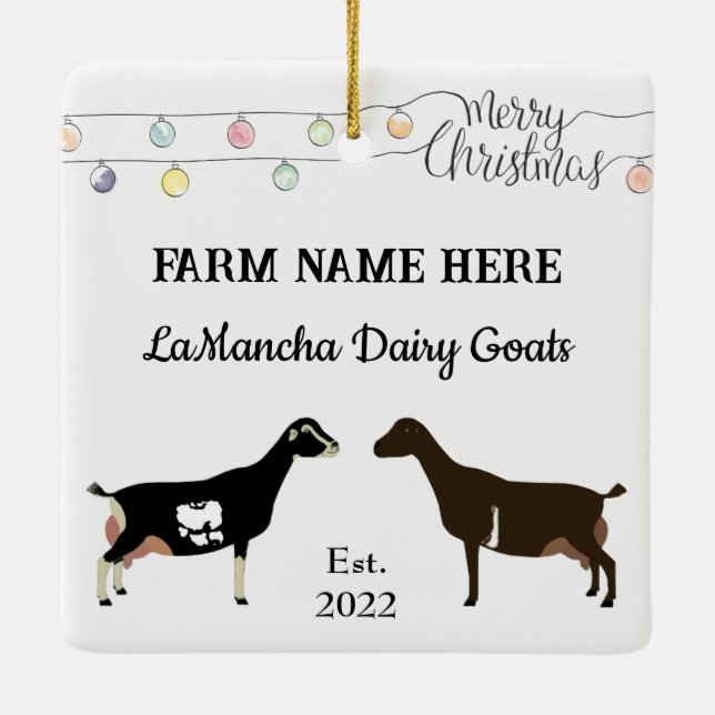 Ornamento De Cerâmica Natal Branco personalizado do LaMancha Dairy Goat (Verso)