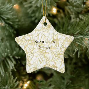 Ornamento De Cerâmica Natal Brilho Glam Glitzy Ouro Branco