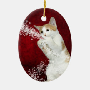 Ornamento De Cerâmica Natal brincalhão do gatinho