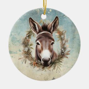 Ornamento De Cerâmica Natal Burro Country Vintage