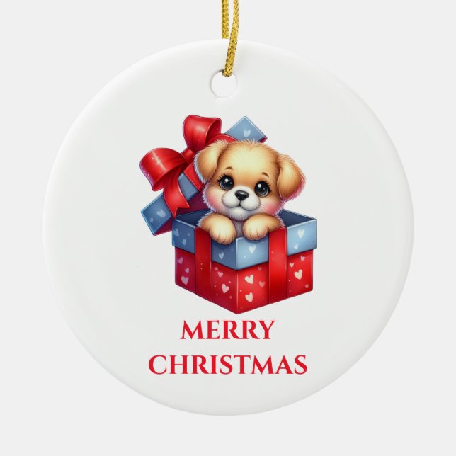 Ornamento De Cerâmica Natal Cachorrinho Fofo (Frente)