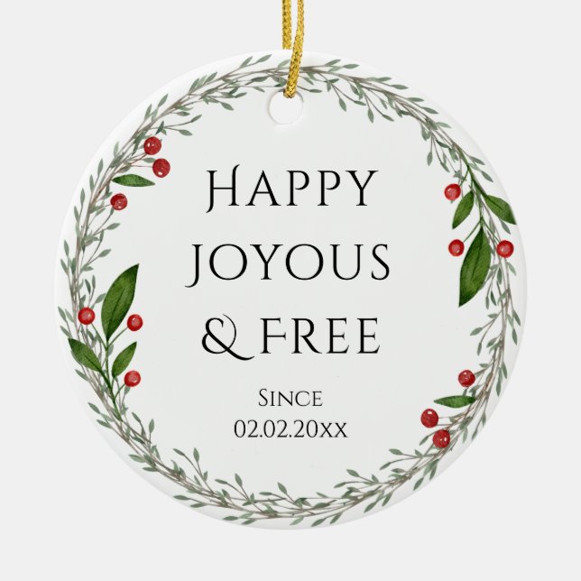 Ornamento De Cerâmica Natal clássico com data de sobriedade personalizáv (Frente)