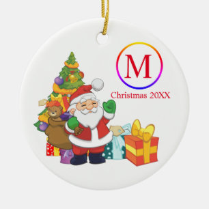 Ornamento De Cerâmica Natal clássico do monograma de Papai Noel