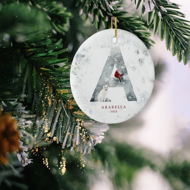 Ornamento De Cerâmica Natal clássico Monograma A da cena de inverno de n (Criador carregado)