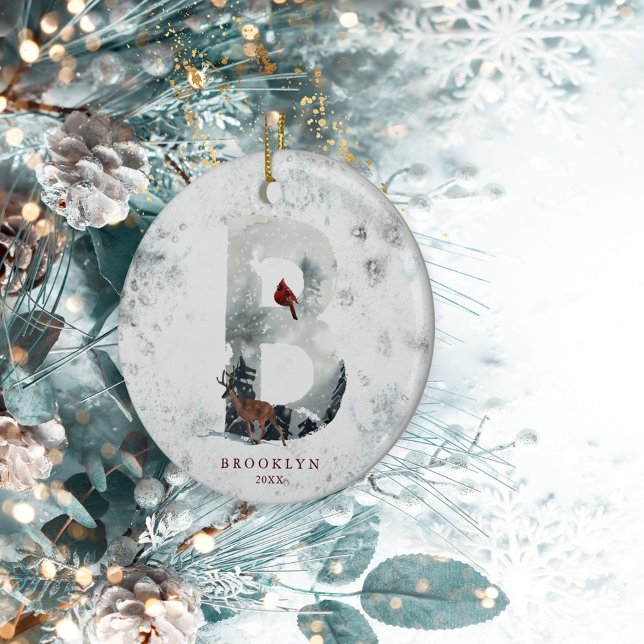 Ornamento De Cerâmica Natal clássico Monograma B da cena de inverno de n (Criador carregado)