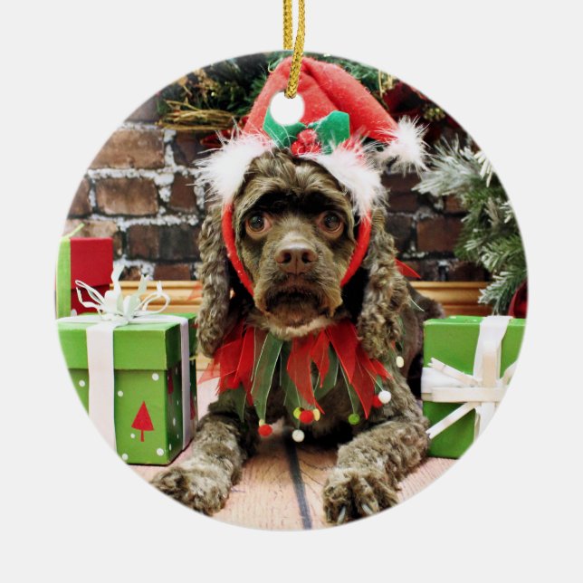 Ornamento De Cerâmica Natal - cocker spaniel - Zoe (Frente)