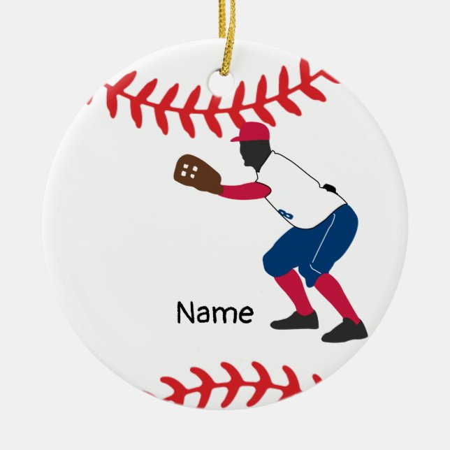 Ornamento De Cerâmica Natal com beisebol com bola Fofo Papai Noel (Frente)