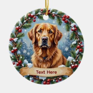 Ornamento De Cerâmica Natal com Golden Retriever
