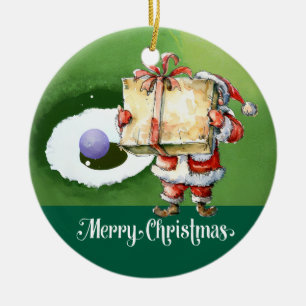 Ornamento De Cerâmica Natal com Papai Noel com grama verde