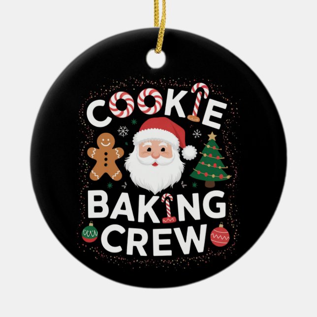 Ornamento De Cerâmica Natal Cookie Baking Crew Family Natal (Frente)