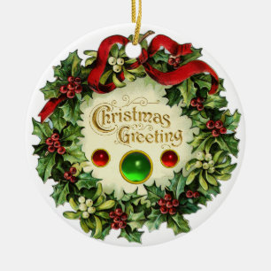 ORNAMENTO DE CERÂMICA NATAL CRUZADO COM MISTETOS E HOLLY BERRIES