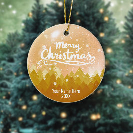 Ornamento De Cerâmica Natal Custom Cristal Dourado Floresta Alegre Natal