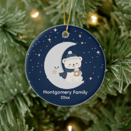 Ornamento De Cerâmica Natal Customizado Meia-Noite | Azul-Marinho, Prata