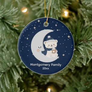 Ornamento De Cerâmica Natal Customizado Meia-Noite Azul-Marinho, Prata