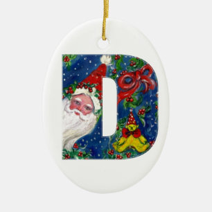 ORNAMENTO DE CERÂMICA NATAL D LETTER / SANTA CLAUS COM BORRACHA VERMELHA