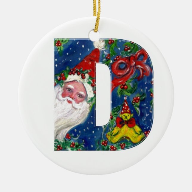 ORNAMENTO DE CERÂMICA NATAL D LETTER / SANTA CLAUS COM BORRACHA VERMELHA (Frente)