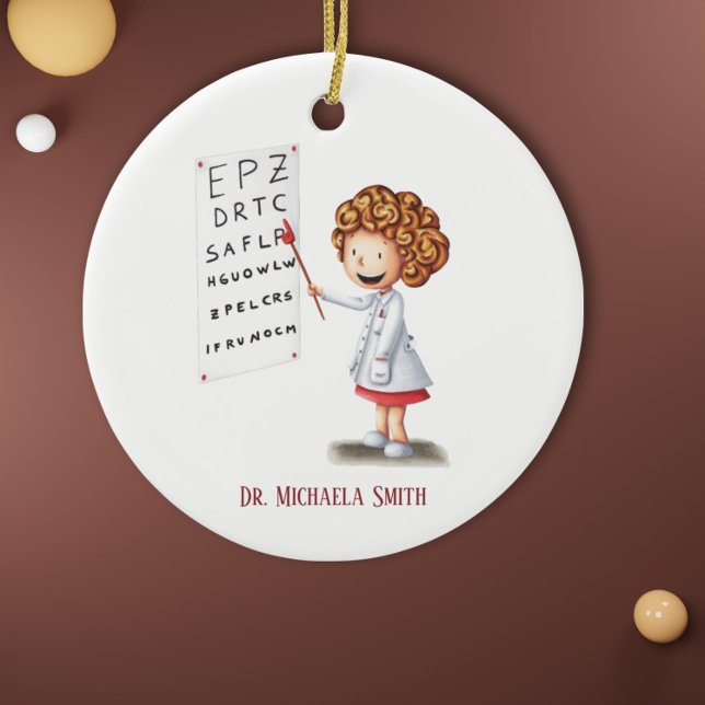 Ornamento De Cerâmica Natal da Blona Optometrista (Cute girl doctor or nurse optometrist graduation first christmas keepsake)