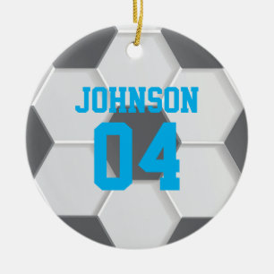 Ornamento De Cerâmica Natal da bola de futebol azul