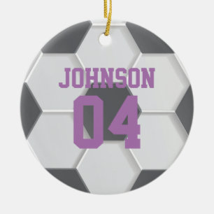 Ornamento De Cerâmica Natal da Bola de Futebol Roxo Personalizada