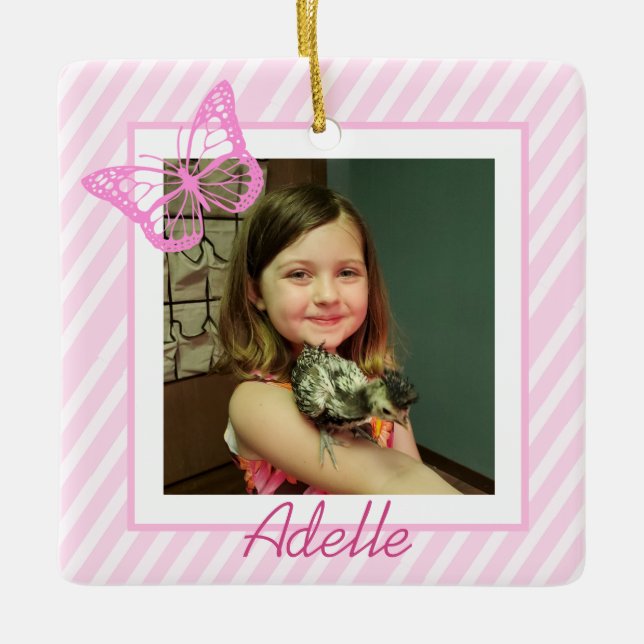 Ornamento De Cerâmica Natal da bonito borboleta rosa (Frente)