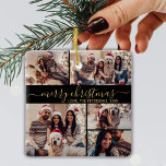 Ornamento De Cerâmica Natal da Colagem de Fotografias Dourada 5 Elegante<br><div class="desc">O moderno e simples script Elegante preto e o Dourado 5 fotocolagem colagem de imagens Feliz Natal Script Cerâmica Feriado. Apresenta um mínimo de cinco (5) modelo de colagem de fotos, uma bonito colagem em grade e texto "Feliz Natal"! O texto de saudação do "Feliz Natal" é escrito em um...</div>