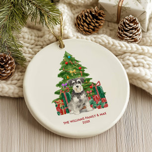 Ornamento De Cerâmica Natal da Família de Cachorros Miniatura Schnauzer