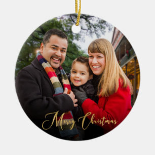 Ornamento De Cerâmica Natal da família Dourada Elegante personalizada d