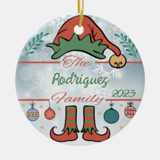 Ornamento De Cerâmica Natal da família Elf (Frente)