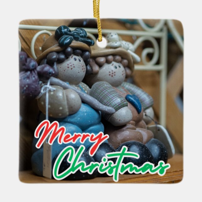 Ornamento De Cerâmica Natal da família Festivo Snowman (Frente)