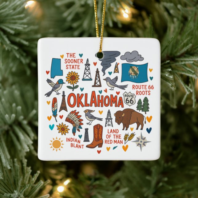 Ornamento De Cerâmica Natal da Família Personalizada de Oklahoma (Árvore)