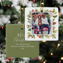 Ornamento De Cerâmica Natal da Folhagem Vermelha e Verde