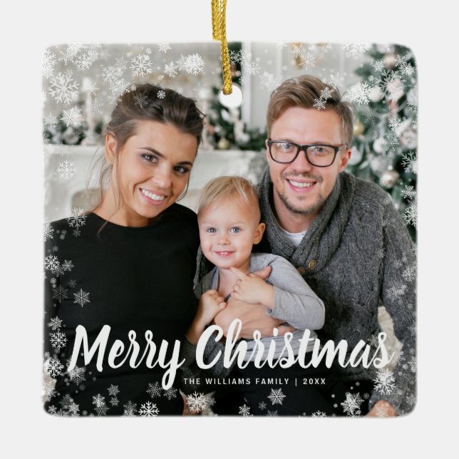 Ornamento De Cerâmica Natal da Foto da Neve (Frente)