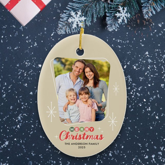 Ornamento De Cerâmica Natal da Foto Moderna do Século Retro (Criador carregado)
